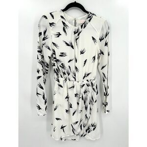SASS & BIDE White Black Sparrow Bird Print Long Sleeve Mini Dress Size 2